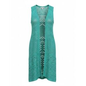 Keren Hart Crochet Open-Front Vest in Teal Women’s S